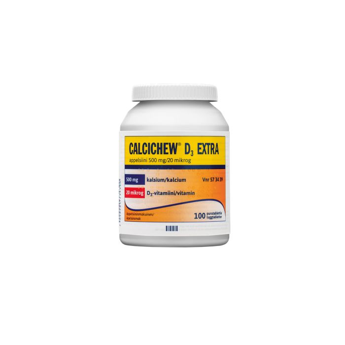 CALCICHEW D3 EXTRA APPELSIINI purutabletti 500 mg/20 mikrog 100 kpl kuva 1