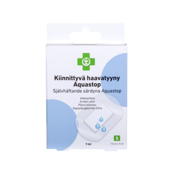APTEEKKI Kiinnittyvä haavatyyny Aquastop S 7,5 cm x 5 cm 5 kpl/rasia