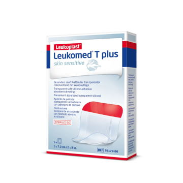 LEUKOMED T PLUS SKIN SENSITIVE 5X7,2 CM STERIILI HAAVASIDOS, SILIKONIKIINNTYS 5 KPL