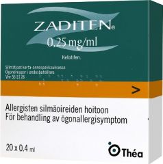 ZADITEN 0,25 mg/ml silmätipat, liuos, kerta-annospakkaus 20x0,4 ml